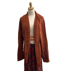Eileen Fisher Womens Large Burnt Orange Italian Yarn Open Front Cardigan Sweater